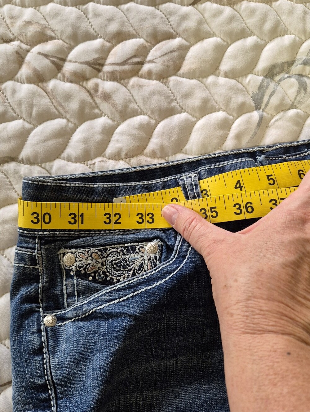 Women's Blue Embroidered Pocket Capris - Picture 11 of 13